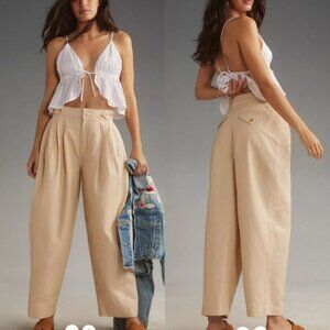 Maeve Anthropologie Utility Barrel Trouser Pants Sz 6 High Waist Wide Leg Beige